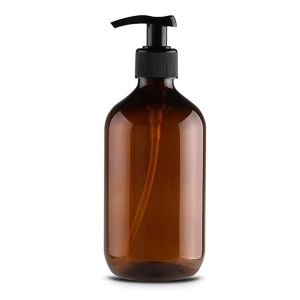 Refillable 16oz Empty Amber 500ml Plastic PET Lotion Bottle With Pump For