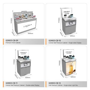 Display Table Grey Wooden Edge Cabinet With Light Strip For Customized Shop