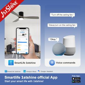 Flush Mount Ceiling Fan 52 Inch Metal Wood Modern Loft Decorative with Remote