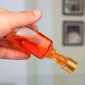 Carton Packing Square 50ml Empty Glass Wine Bottles Embossed With Screw Cap