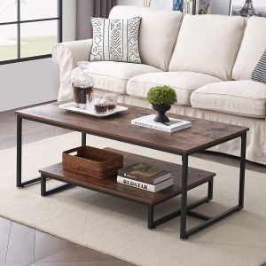Rustic Wood And Metal Coffee Table Rectangular Nesting Side Tables