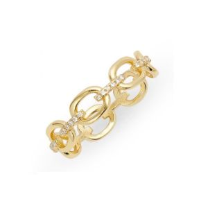 Silver 14K Gold Plated Link Ring with Clear CZ Offered by OEM in Silver