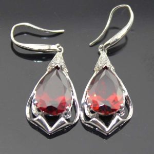 China Fine Jewelry 925 Sterling Silver Garnet Cz Dangle Drop Earrings (PSJ02944) on sale