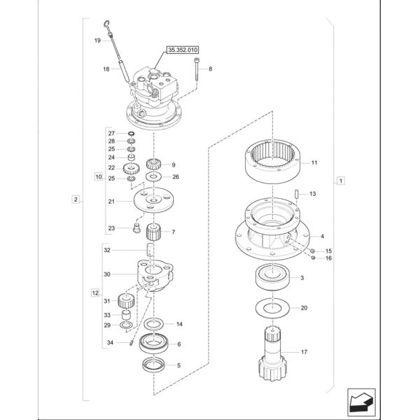 R60-7 Hyundai Excavator Swing Gearbox 223mm 31M8-10140AR