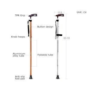 YFH-GZ005 Aluminum Folding Walking Sticks With Anti Slip Foot Pad Easy Carrier