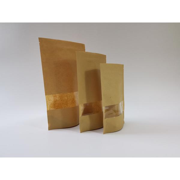 300x180mm 7 Inch Kraft Paper Pouches , Kraft Paper Stand Up Pouch With Window