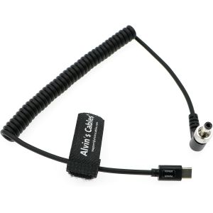 PD USB-C Type-C to Lock DC 12V Coiled Power Cable for Blackmagic Video Assist|