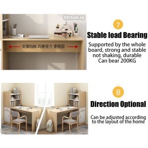 Minimalist Computer Table with Bookshelf and Drawer Cabinet