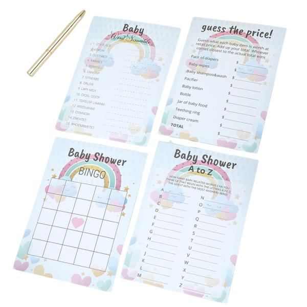 Quality 4c Offset Printing 100 Pcs Baby Shower Games Cards Bingo Guess Who Is Right Word Scramble wholesale
