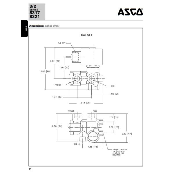 Asco 8317/8321 Series Quick Exhaust Solenoid Valve 1/4" And 3/8" NPT