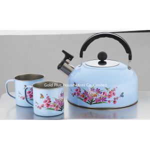 Cheap Promotion Kitchen 0.11cbm Stainless Steel Tea Kettle With Two Mugs for sale