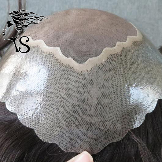 Natural Straight Toupee Hair Replacement System Fine Mono Base Center With Poly Perimeter