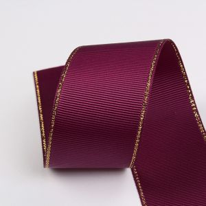 2.5cm Polyester Gold Edge Double Face Grosgrain Ribbon for Christmas Tree and