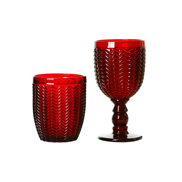 Solid Red Embossed 270ml Colored Crystal Wine Glasses Goblet Style