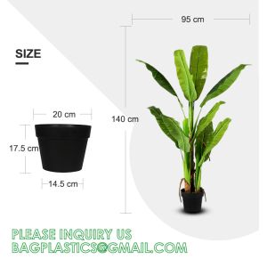 Artificial Plants Fake Banana Tree with Green Leaves in Plastic Pot Faux