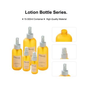 30/60/150/200/300ml Yellow Smooth Round-shouldered bottle with white pump for