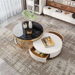 Modern Home Luxury Coffee Center Tables Round Marble With Storage
