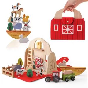 Cheap Classic Barn Play Set - Wooden Farm Toys For Toddlers - Farm Animals - Farmer's Barn With Carry Handle for sale