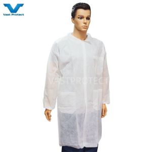 Elastic Cuff Zipper Magic Tape Velco Pockets Non-Woven PP Lab Coat for M L XL