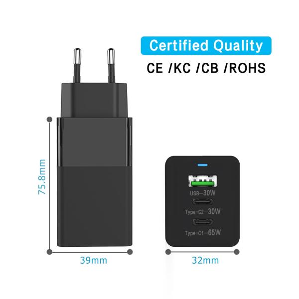 Mobile Phone Charger 3 Ports Type c Gan Charger 65w PD Power Delivery PPS QC Quick Charger