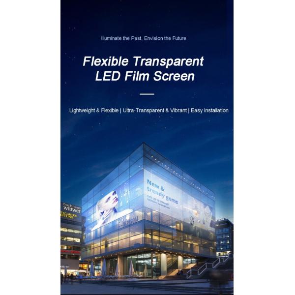 LED Flexible Transparent Film Screen with High Transparency, LED Smart Film with Foldable & Lightweight for Glass Wall