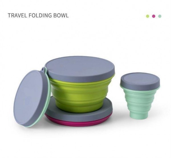 Outdoor Silicone Tableware Set,Silicone folding bowl and portable cutlery set