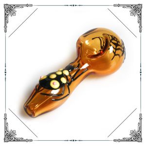 Hand Drawing Spider Recycler Glass Water Pipe Smoking Spoon Pipe With Multi