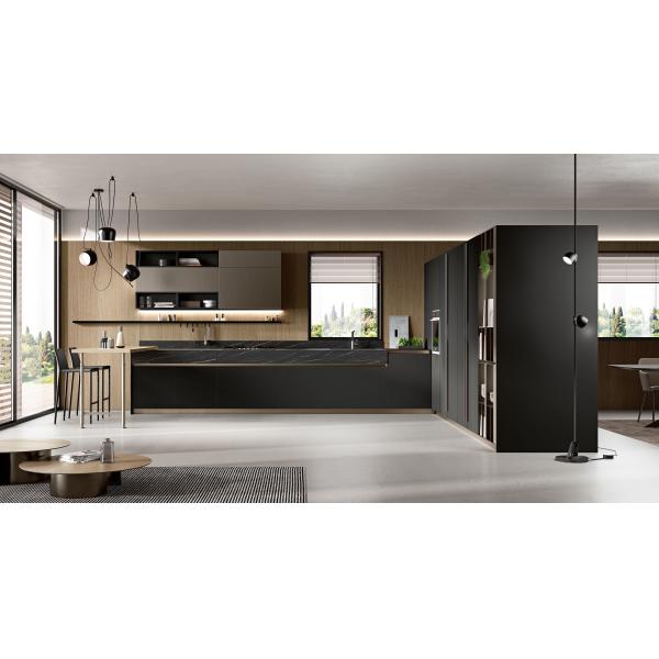 Quality L Shaped Black Modern Kitchen Cabinet Customized PET Kitchen System wholesale