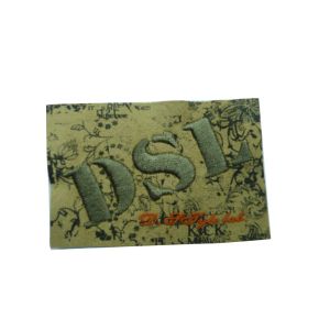 Brown Embossed Leather Patches With Embroidered DSL Logo For Jeans' Backing