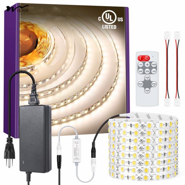 16.4ft LED Strip Lights Kit with Remote and 4000K High Density Dimmable Tape