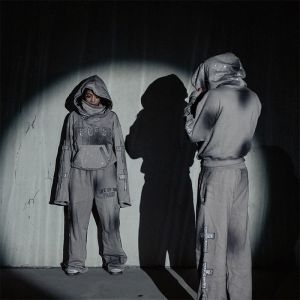 Custom Rhinestone Sweat Suit Pullover Distressed Masked Embroidered Patch