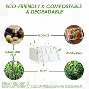 Compostable 6 Compartment Plates, 90 Pack Compartment Paper Plate, 12.5 * 8.6