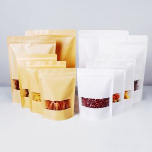 Heat Sealing BOPP Brown Kraft Paper Food Pouches Zipper Lock With Valve