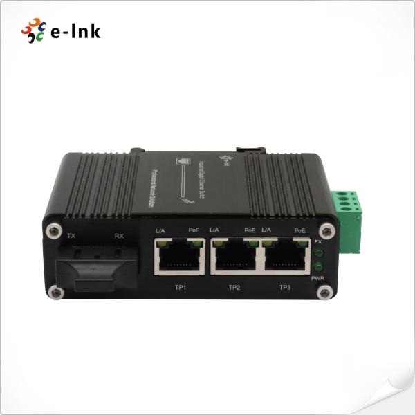 Quality Mini Industrial 3-Port Gigabit PoE+ Switch with 1 SC Fiber 12-48VDC Booster wholesale