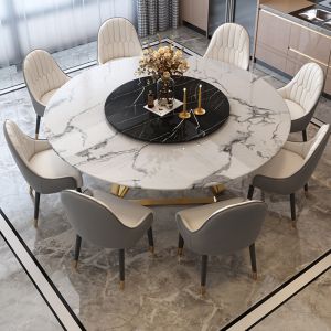Dining Room Turntable Marble Top Circle Dining Table Polished