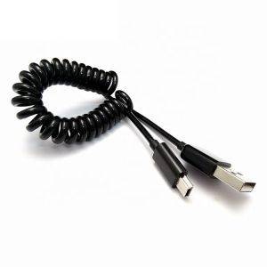 Retractable Sprial Coiled USB to Mini B 5p Data Charger Cable