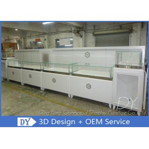 Matte White Rectangular Classic Wooden Jewelry Showcase With Tempered Glass