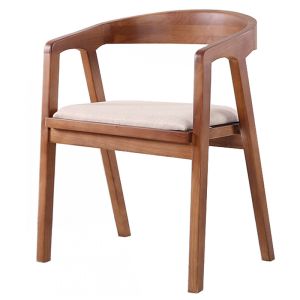 Modern Solid Wood Chairs Dining Furniture With Leather Seater And Armrest
