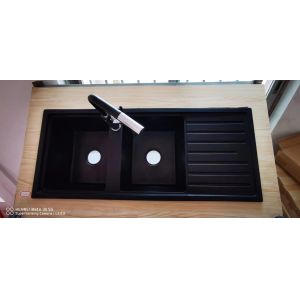 China 120*50cm Equal Double Basin Quartz Stone Kitchen Sink With Drainboard on sale