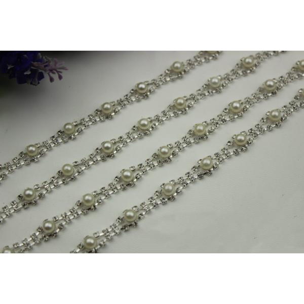 Excellent luxury design white pearl decorative 10 mm width nickel color chain for bag handle