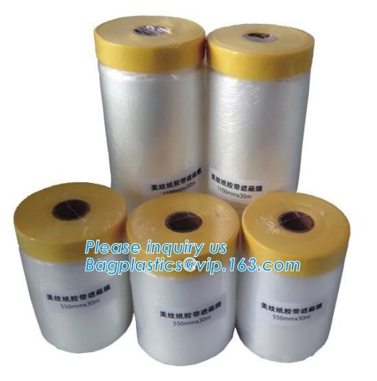 PE taped plastic drop masking film for car painting, Plastic film/pre-taped masking taped protective plastic film, BAGEA