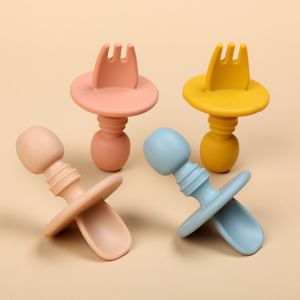 Matched Color 100% Silicone Fork And Spoon Set BPA Free 2pcs