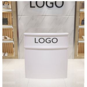 Wooden Reception Desk Display Case With Acrylic Logo For Shopping Mail