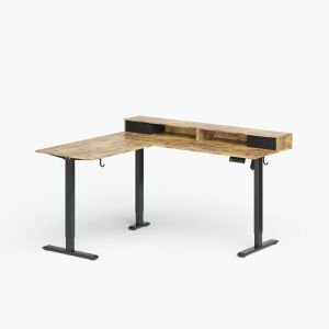 Cheap Rustic Brown Electric Standing Desk With Storage Single Motor With 2 Stages 80KG Max Load for sale