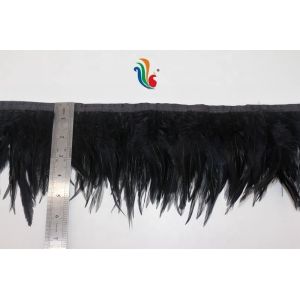 Dyed Pattern Black Satin Hackle Feather Fringe Trim for Party Decoration 4-6inch