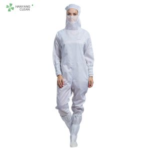 Cheap ESD Antistatic autoclaved cleanroom coverall Jumpsuit white color with facemask for parmaceutical industry for sale