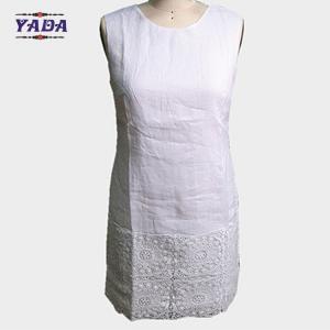 China Ladies summer sleeveless loose a line cotton ladies office lady formal dress with lace design on sale