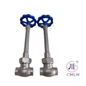 China DN40 Cryogenic Long Stem Globe Valve PTFE Valve CF8 CF3 Blue Handwheel For Specail Gases on sale