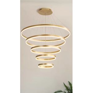China Gold Shell Aluminum LED Round Ring Light 5-rings Hanging Ceiling Light for Hotel Villa on sale