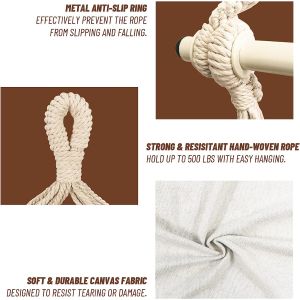 Hammock Chair Hanging Rope Swing - Max 500 Lbs - 2 Cushions Included - Steel